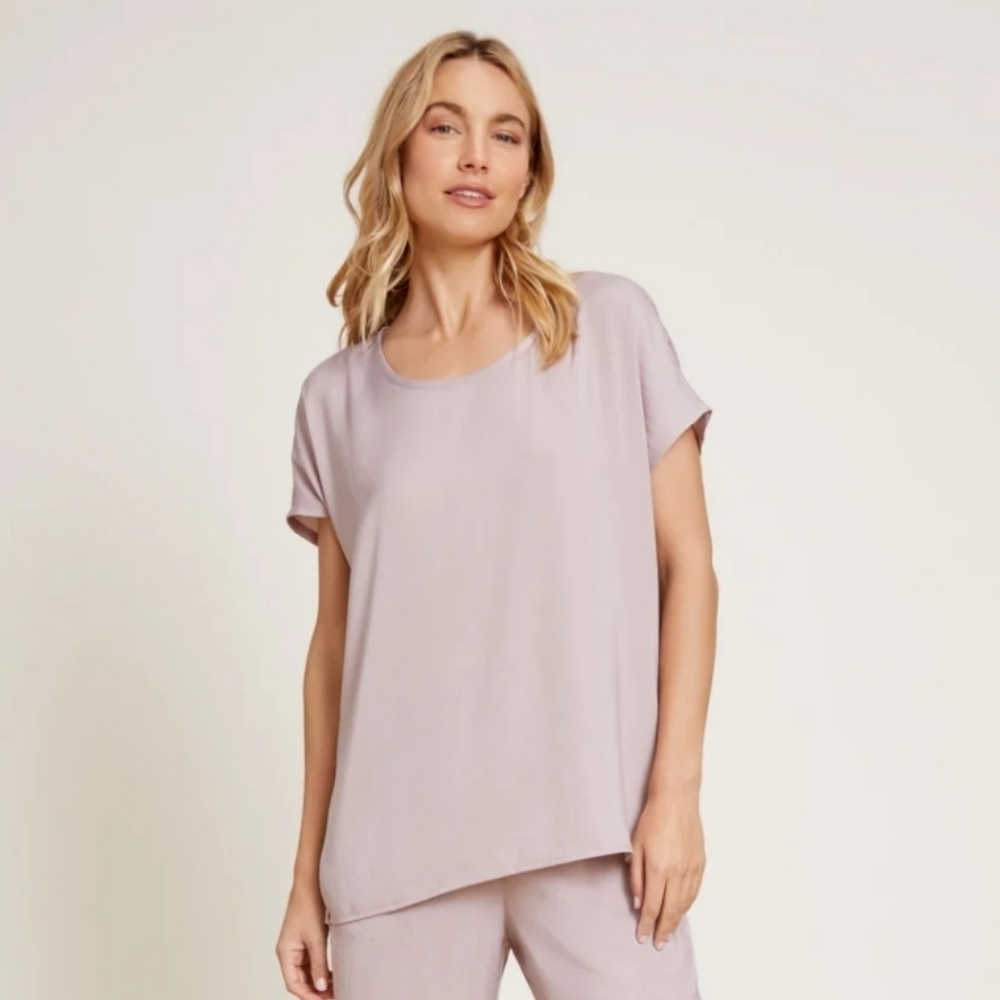 Barefoot Dreams Shirt Washed Satin Lounge Tee Top Feather Grey XSmall